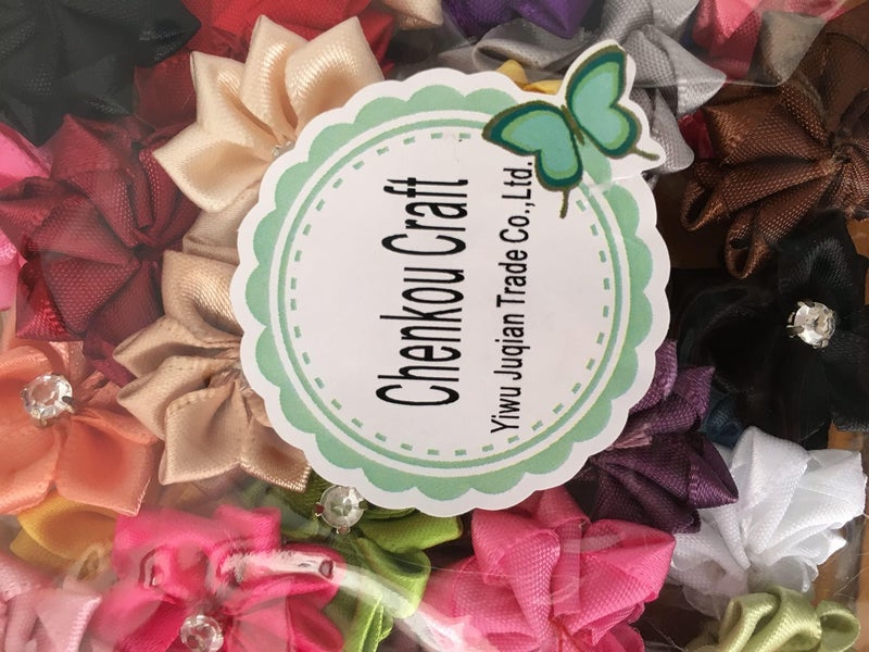 Chenkou Craft Mix 40pcs 28mm(1 1/8") Satin Ribbon Flowers Bows Rhinestone Wedding Ornament Appliques - Image 3
